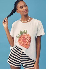 By Anthropologie Strawberry Graphic Short Sleeve Tee new with tag size L gray
